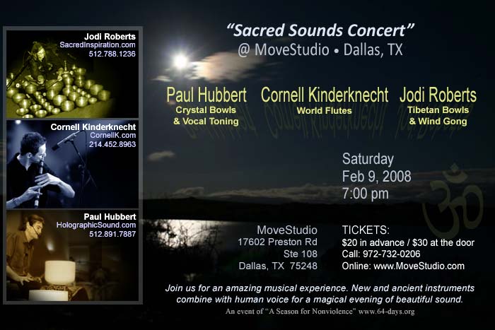 Cornell Kinderknecht, Paul Hubbert and Jodi Roberts, World Flutes, Crystal Bowls and Tibetan Bowls Concert - Dallas, Texas