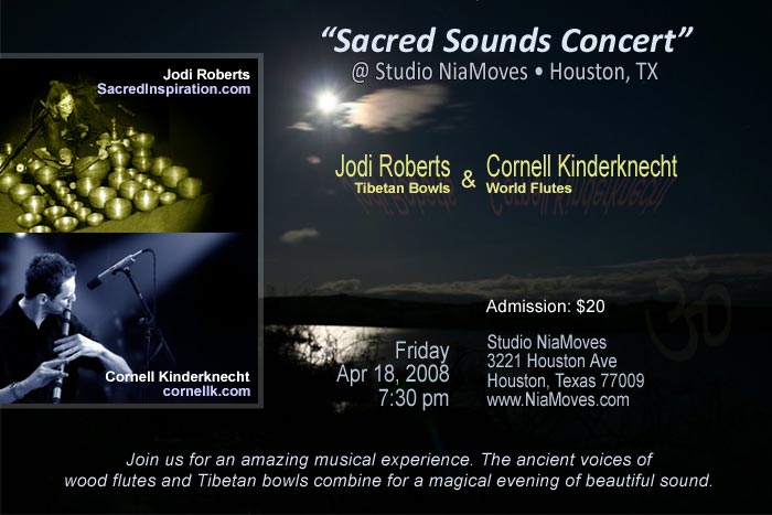 Cornell Kinderknecht (World Flutes), Jodi Roberts (Tibetan Bowls), Concert at Studio NiaMoves - Houston, Texas