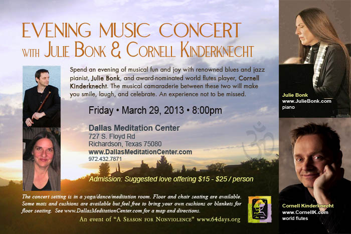 Evening Concert with Julie Bonk and Cornell Kinderknecht - March 29, 2013 - Richardson/Dallas, Texas
