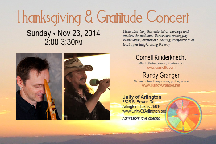 Gratitude Concert, Cornell Kinderknecht and Randy Granger - November 23, 2014 - Arlington, Texas